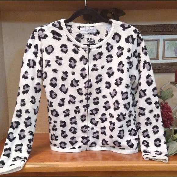 VINTAGE Marisa Christina Leopard print knit cardigan full zip jacket 90s Y2K - Picture 2 of 4